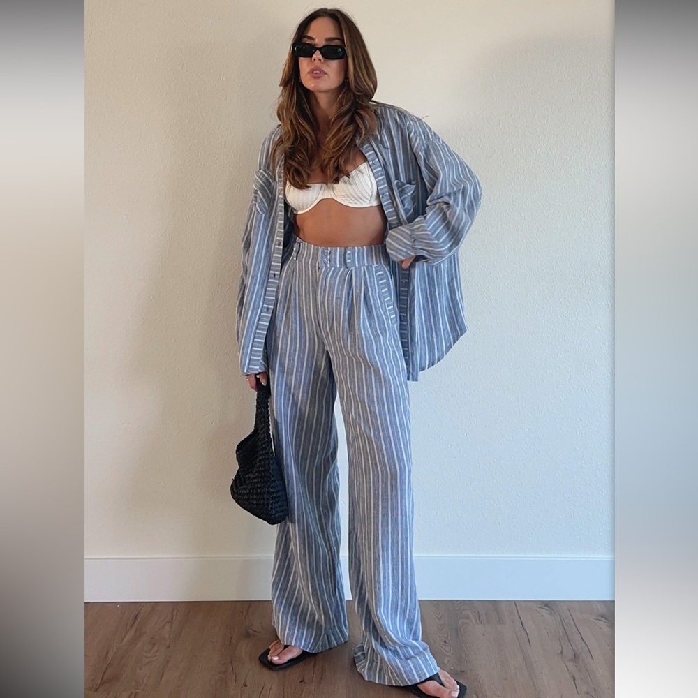 Z Supply Blue Striped Wide Leg Pants